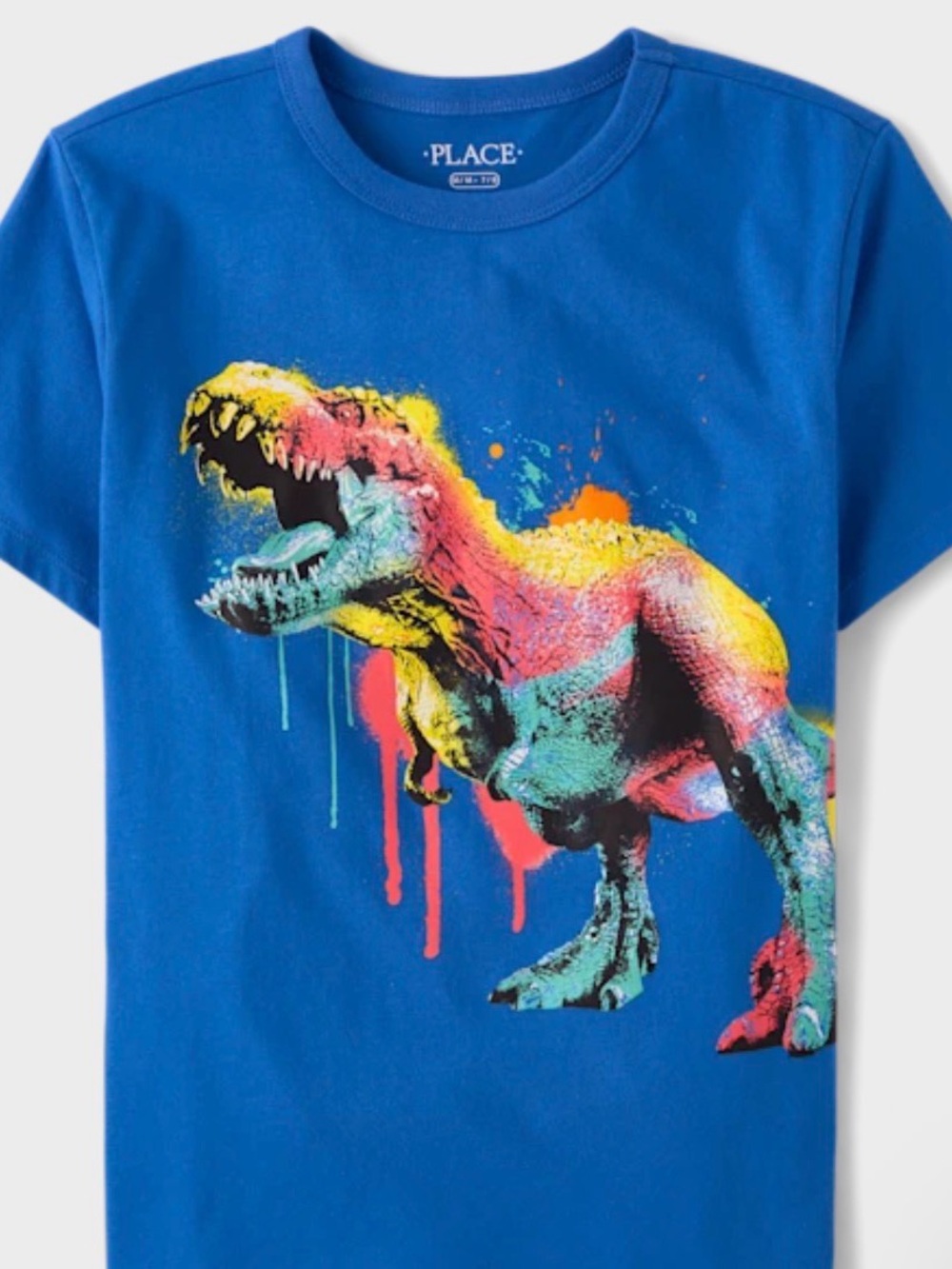 The Children's Place Bright Blue Tee with Neon Dinosaur Print